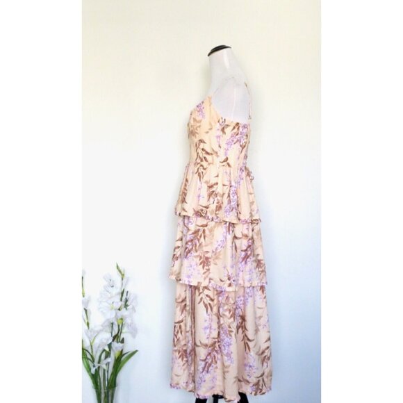 NEW! House of Harlow Ponte Bustier Lace-up-back Tiered Maxi Dress Linen SZ S - Picture 7 of 11